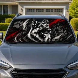 German Shepherd Monochrome Portrait With Red Accents For Dog Lover Road Trip Gift Car Sunshade