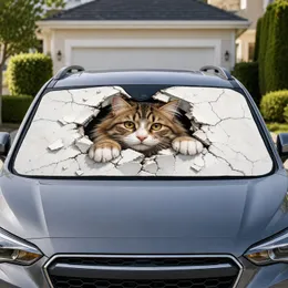 Realistic Tabby Cat Bursting Through Broken White Wall Novelty Decor For Pet Lovers Car Sunshade