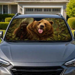 Playful Brown Bear Forest Leaves Woodland Wildlife Nature Decor For Outdoor Fans Car Sunshade