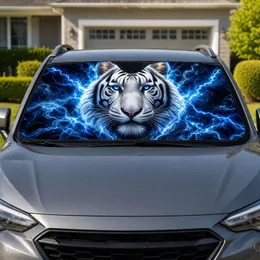 Majestic White Tiger Blue Eyes Electric Lightning Decor For Bold Wildlife Lovers Car Sunshade