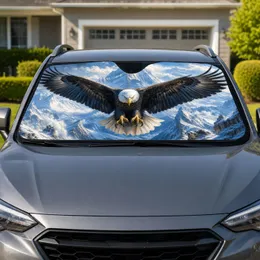 Majestic Bald Eagle Over Snowy Alpine Peaks For Patriotic Outdoor Adventure Lovers Car Sunshade