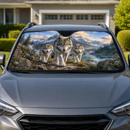 Alpha Wolf Pack Mountain Lake Wilderness Scene For Outdoor Adventure Lovers And Campers Car Sunshade