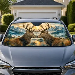 Majestic Deer Antler Arch Mountain Lake Wilderness Decor For Hunters And Nature Lovers Car Sunshade