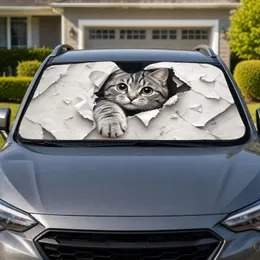 Realistic Gray Tabby Cat Tearing Through Paper For Pet Lover Daily Commute Travel Decor Car Sunshade
