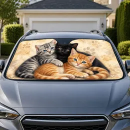Three Cuddly Kittens With Soft Paw Motifs Cute Cozy Cat Lover Gift For Daily Travel Car Sunshade