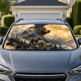 Realistic Brown Bear Mountain Wilderness Scene For Camping Road Trips And Cabin Lovers Car Sunshade