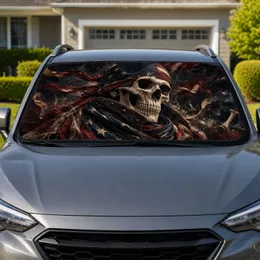 Patriotic Skull Warrior With Tattered Flag Colors For Veterans And Biker Lifestyle Car Sunshade