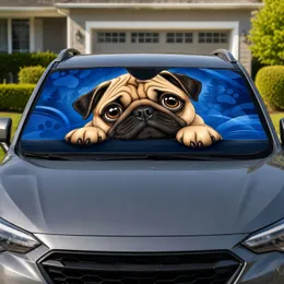 Cute Fawn Pug Puppy With Big Brown Eyes Blue Abstract Pet Lover Gift Decor For Dog Moms Car Sunshade