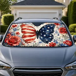 Patriotic Butterfly With Roses In Watercolor Floral Americana Decor For Summer Parties Car Sunshade