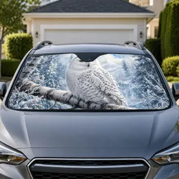 Snowy Arctic Owl In Frosted Birch Forest For Winter Wildlife Lovers Cabin Decor Gift Car Sunshade
