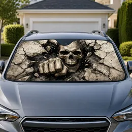 Realistic Skull And Fist Breaking Through Cracked Wall For Dark Gothic Horror Fans Car Sunshade