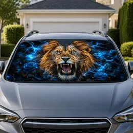 Roaring Blue Lightning Lion With Roses For Bold Storm Energy Style For Wildlife Fans Car Sunshade