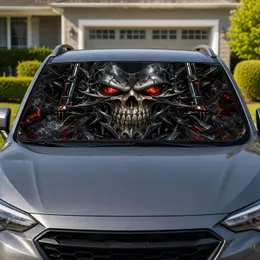 Heavy Metal Skull With Gunmetal Spikes For Biker Garage Decor And Gothic Road Trip Fans Car Sunshade