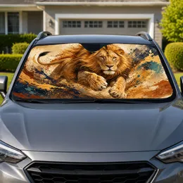Majestic Leaping Lion With Golden Mane For Safari Style Decor And Wildlife Lovers Car Sunshade