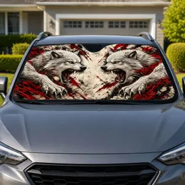 Snarling Arctic Wolves Blood Red Slash Horror Decor For Gothic Truck And Metal Fans Car Sunshade