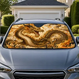 Golden East Asian Dragon With Flames For Bold JDM Style And Mythic Decor Fan Gift Car Sunshade