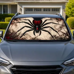 Black Widow Spider With Crimson Hourglass Webs Gothic Horror Decor For Halloween Fans Car Sunshade