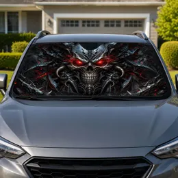 Biomechanical Skull Mask With Molten Red Eyes For Dark Fantasy Ride Style Enthusiasts Car Sunshade