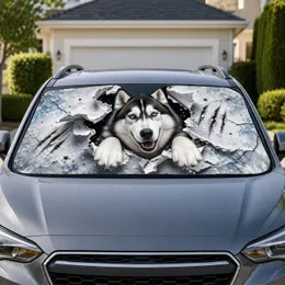 Realistic Siberian Husky Torn Paper Breakout Arctic Winter Decor For Husky Dog Fans Car Sunshade