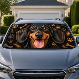 Cute Dachshund Face With Paw Accents For Road Trips And Daily Drives Sausage Dog Fans Car Sunshade