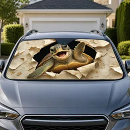 Baby Turtle Breaking Torn Paper Waving Smile Tropical Road Trip Gift For Ocean Fans Car Sunshade
