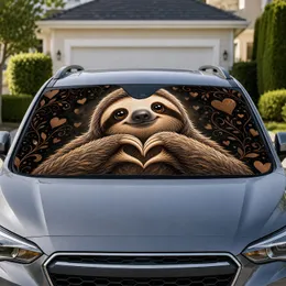 Cute Sloth With Heart Claws And Brown Hearts For Tropical Road Trips Animal Lovers Car Sunshade