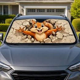 Cute Squirrel Bursting Through Cracked Wall For Playful Road Trips And Animal Fans Car Sunshade