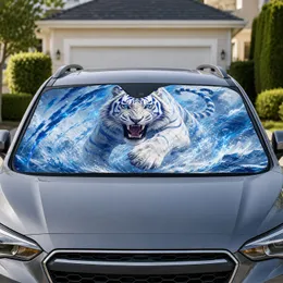Electric Blue White Tiger Roaring In Icy Storm For Bold Fantasy Style Enthusiasts Car Sunshade