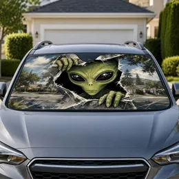 Peeking Green Alien Torn Portal UFO Humor For Sci Fi Road Trip Fans And Believers Car Sunshade