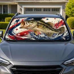 Patriotic Largemouth Bass With Flag Splash For Fishing Trips And Outdoor Lake Life Car Sunshade