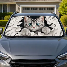 Cute Gray Tabby Kitten Peeking Through Torn Paper For Cat Lovers And Pet Owner Gifts Car Sunshade