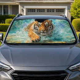 Charging Bengal Tiger In Turquoise Water For Wild Adventure Style And Big Cat Fans Car Sunshade