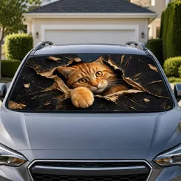 Realistic Orange Tabby Cat Torn Paper Peekaboo Black Decor Fun Gift For Cat Lovers Car Sunshade
