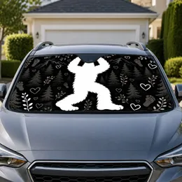 White Sasquatch Heart Hands Night Forest Decor For Outdoorsy Bigfoot Fans And Camp Lovers Car Sunshade