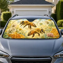 Golden Honeybee Pair Meadow Wildflowers Pastoral Cottagecore Nature Gift For Beekeepers Car Sunshade