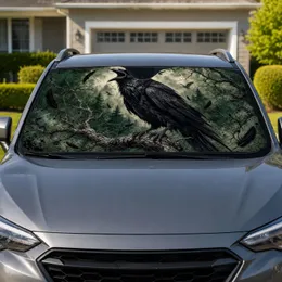Black Crow On Gnarled Branch Gothic Forest Decor For Raven Lovers And Dark Nature Fans Car Sunshade