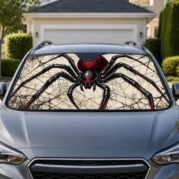 Black Widow Spider With Crimson Web Gothic Halloween Decor For Horror Lovers And Fans Car Sunshade