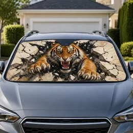 Roaring Bengal Tiger Breaking Stone Wall For Wildlife Fans And Bold Road Trip Style Car Sunshade