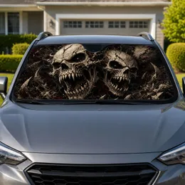 Ferocious Gothic Skull Duo With Crimson Eyes For Horror Fans And Dark Fantasy Decor Car Sunshade