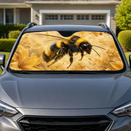 Realistic Bumblebee With Golden Wildflowers For Nature Lovers And Garden Decor Fans Car Sunshade