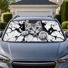 Cute Gray Tabby Kitten Bursting Through Cracked Wall For Cat Lovers And Pet Owners Car Sunshade