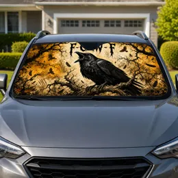 Black Raven F-CAW-F Gothic Branches Halloween Decor For Dark Humor Bird Lovers Gifts Car Sunshade