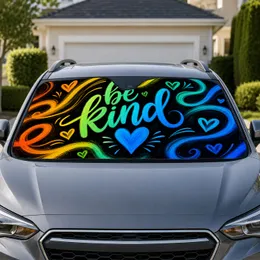 Be Kind Rainbow Lettering With Blue Heart For Positive Daily Drives And Kindness Fans Car Sunshade