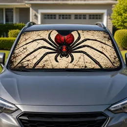 Black Widow Spider With Crimson Hourglass Webs For Gothic Halloween Horror Fans Car Sunshade