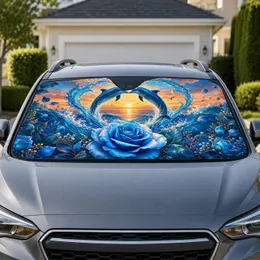 Leaping Teal Dolphins With Blue Rose Ocean Sunset For Tropical Coastal Decor Lovers Car Sunshade