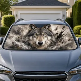 Realistic Gray Wolf Portrait With Amber Eyes For Wilderness Lovers And Truck Owners Car Sunshade