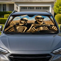 Skeleton Road Trip Duo In Desert Highway Scene For Summer Travel And Road Warriors Car Sunshade