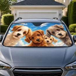 Cute Shaggy Puppies Peeking From Blue Sky Clouds For Fun Summer Road Trips Dog Lovers Car Sunshade