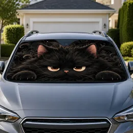 Grumpy Black Cat Face With Fluffy Fur For Goth Pet Lovers And Daily Drive Style Fans Car Sunshade
