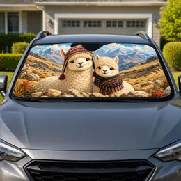 Cute Alpacas In Andean Hat And Scarf Mountain Valley Decor For Cozy Road Trip Fans Car Sunshade